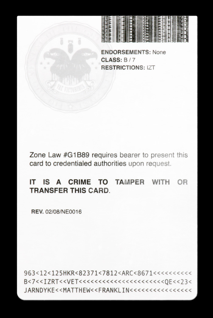 The reverse of Matthew Jarndyke's identity card