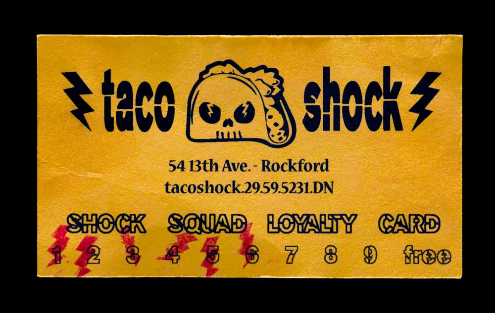 Business card from Taco Shock restaurant found in the Jarndyke Ark