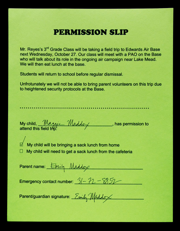 Permission slip found in the Maddox Ark